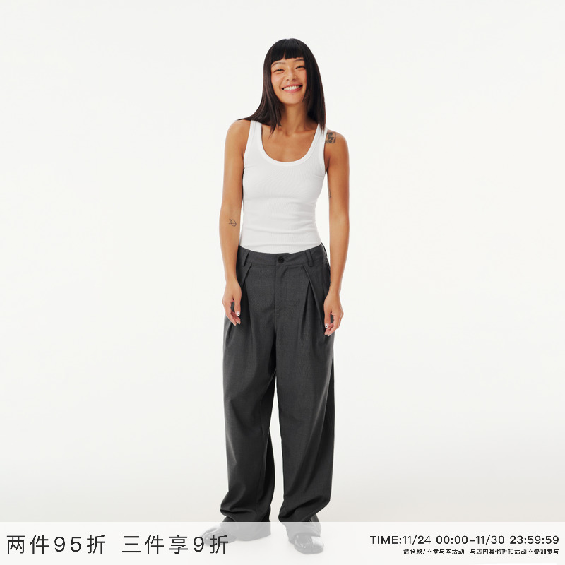 EviStub精纺羊毛褶裥西裤女春夏