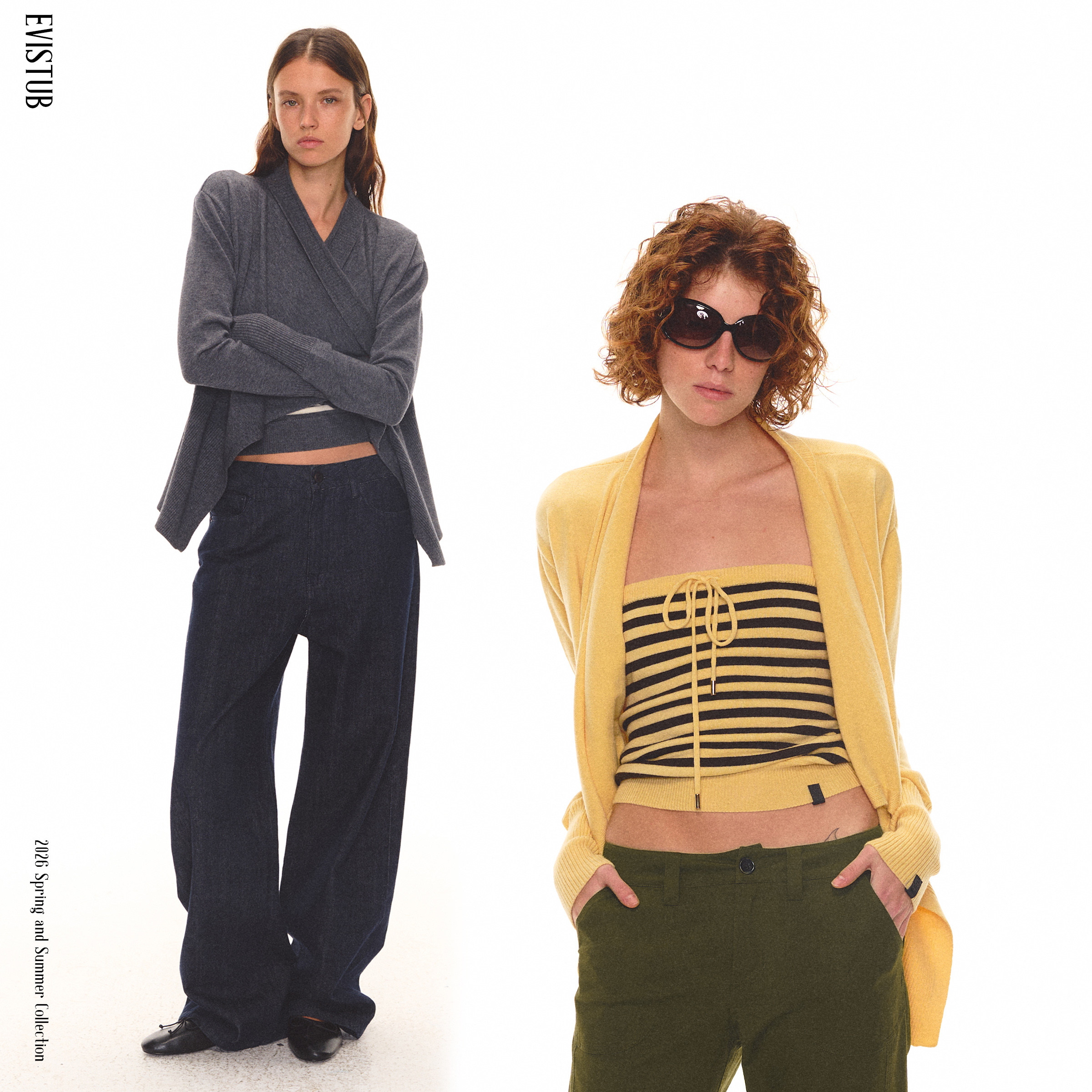 EVISTUB * 条纹抹胸两件套 * 羊毛混纺不规则剪裁披肩