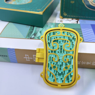 洛阳二里头博物馆文创冰箱贴金属绿松石铜牌饰可旋转多功能随身镜