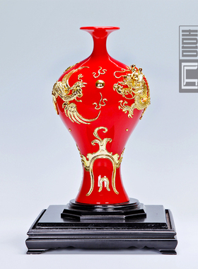 德化中国红瓷器漆线雕美人瓶龙凤呈祥中式结婚礼物婚庆定制礼盒装