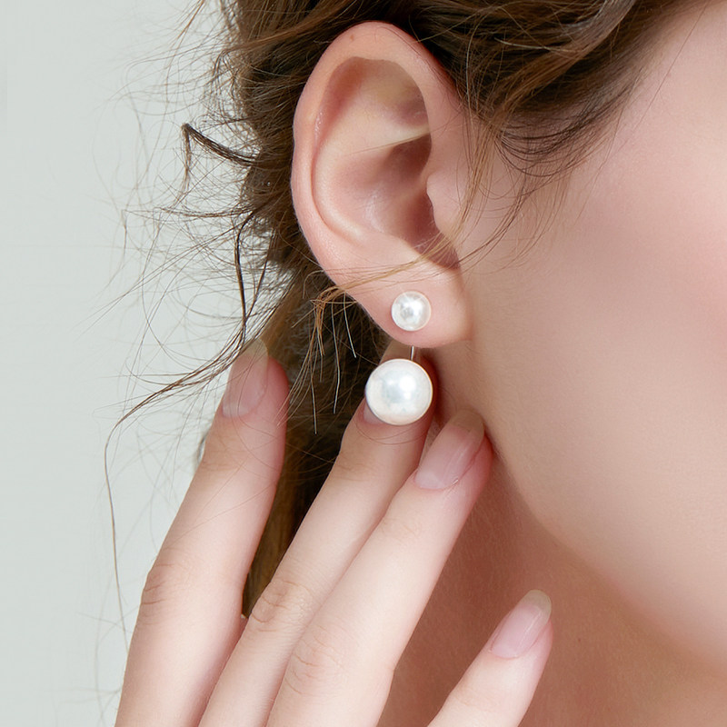 前后大小双面耳坠纯银法式