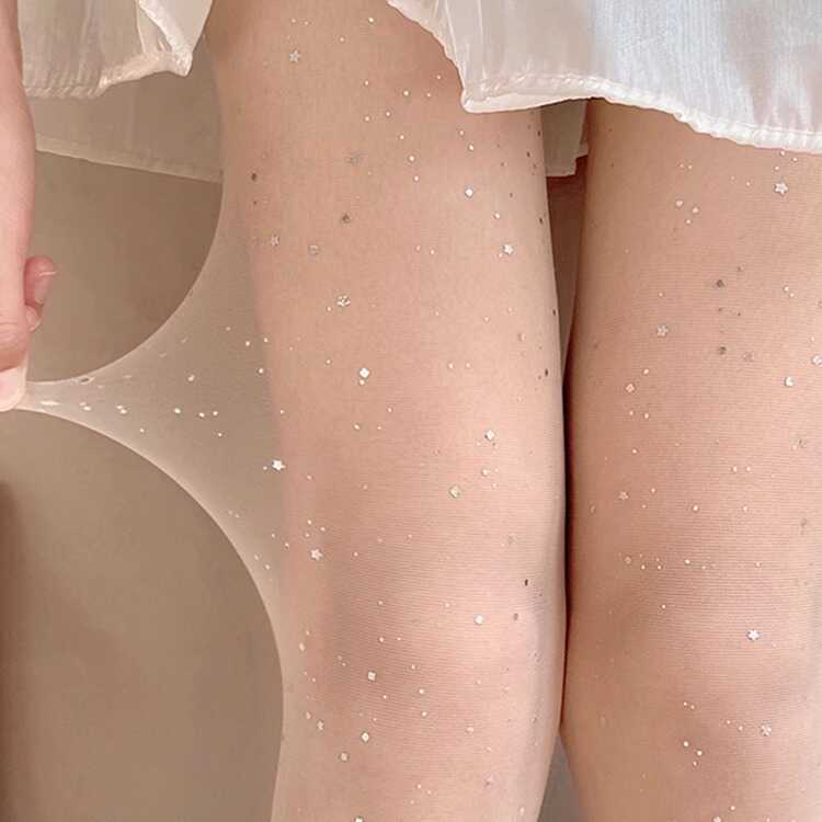 超美亮片丝袜丝袜女薄款防勾丝带钻蝴蝶结隐形黑丝连裤袜连体超薄