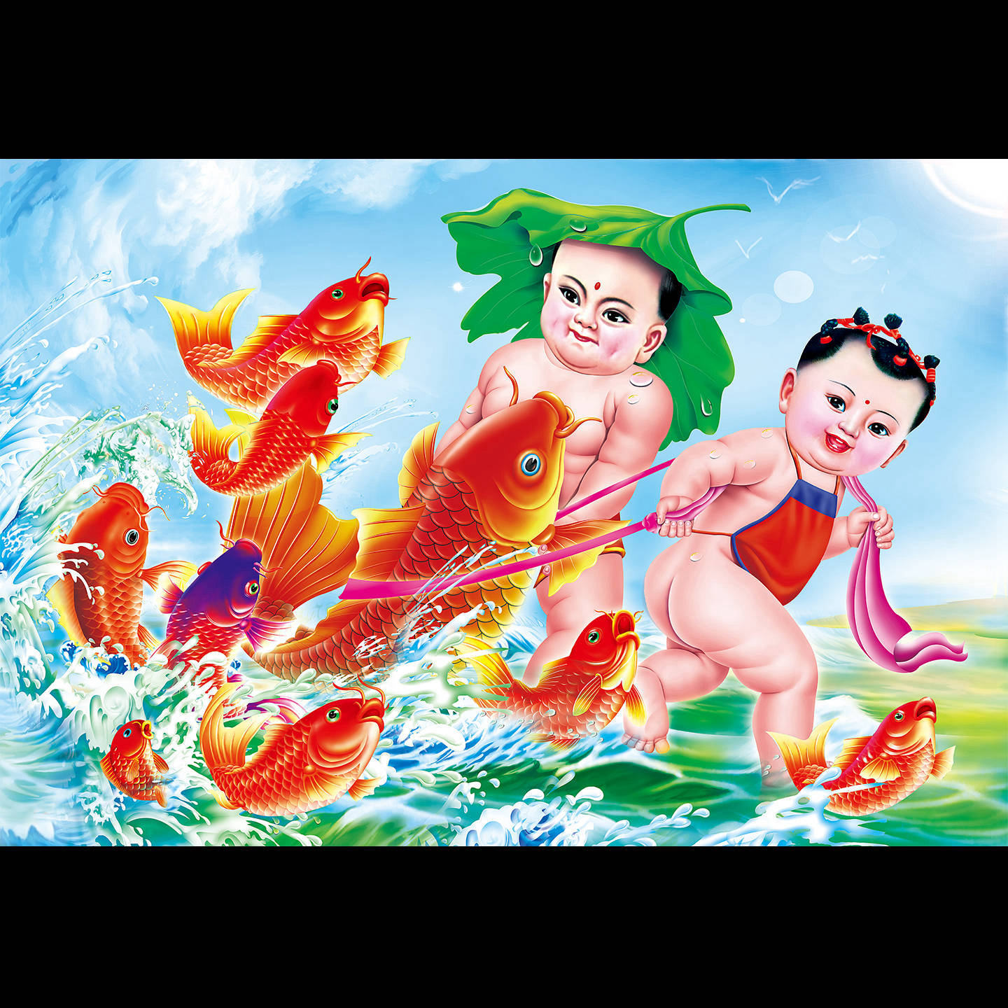 年画娃娃自粘墙贴画福娃装饰画图片