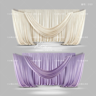 香槟色紫色褶皱布幔婚礼效果图psd免抠布幔婚礼手绘道具素材