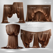 咖色褶皱布幔婚礼效果图png免扣布幔手绘道具psd素材