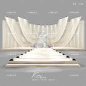 韩式 香槟色褶皱布幔婚礼舞台背景效果图花艺分层素材psd文件