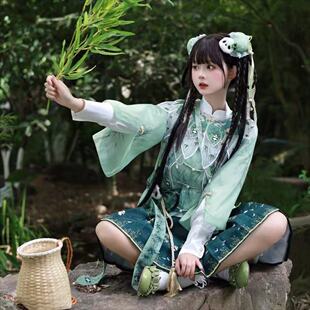 青云坊原创国风汉服女新中式熊猫竹雨初霁可爱lolita裙中华风