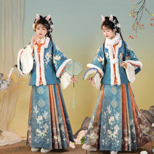 墨染霜华不染明制汉服女方领加绒厚款半臂超仙马面裙毛呢冬拜年服