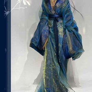 新款红色蓝色战国袍汉服复原款马山楚墓直裙古装大放量拖尾织金