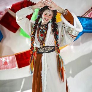 新款【达瓦卓玛】原创汉元素藏风加绒飞机袖褙子百迭裙汉服女秋冬