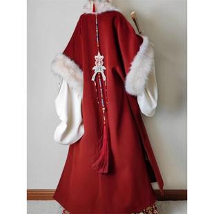 汉服女加厚裘衣长衫马面裙红色新年战袍一整套喜庆