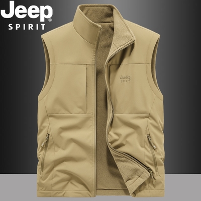 吉普加绒马甲男外穿多口袋加厚保暖背心秋冬款双面穿工装马夹