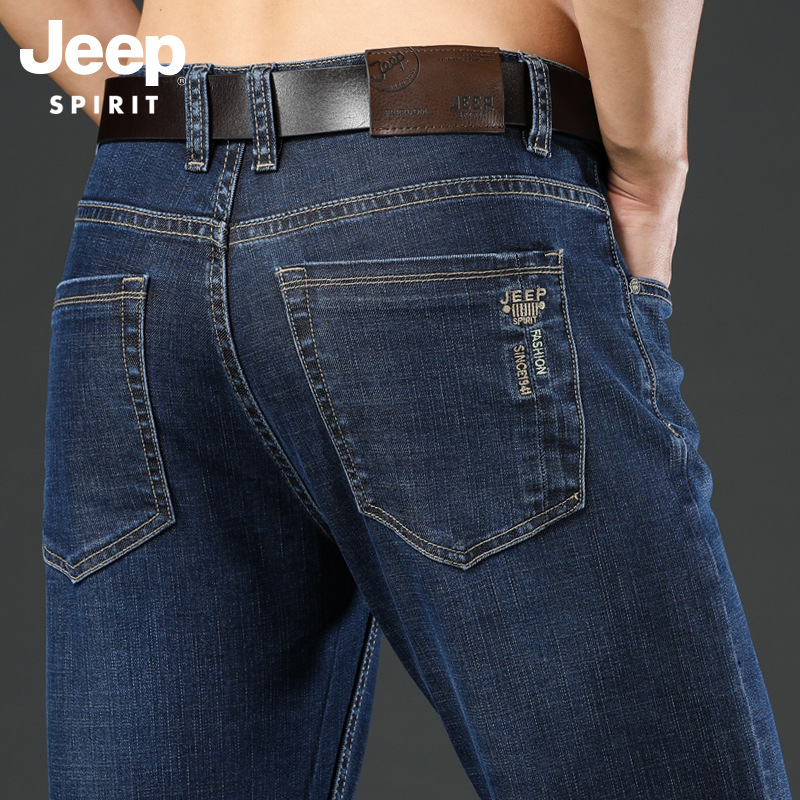 吉普秋冬季厚款男士牛仔裤休闲弹力长裤宽松直筒牛仔长裤装裤