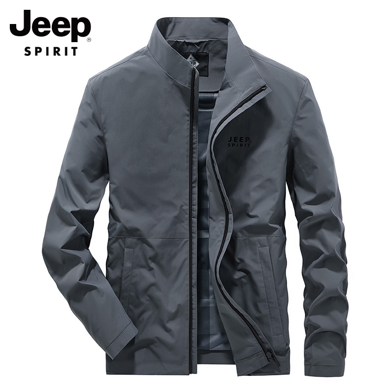 吉普春秋季男士立领夹克衫商务休闲宽松中年茄克上衣男装外套