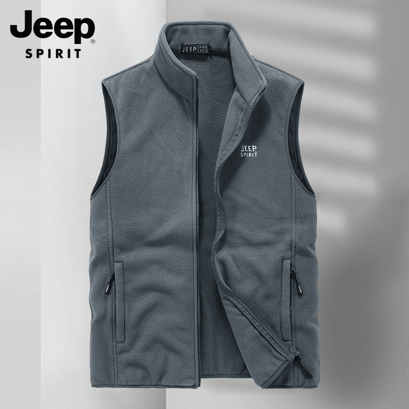 吉普春秋季男士摇粒绒马甲休闲户外运动坎肩抓绒加厚保暖背心