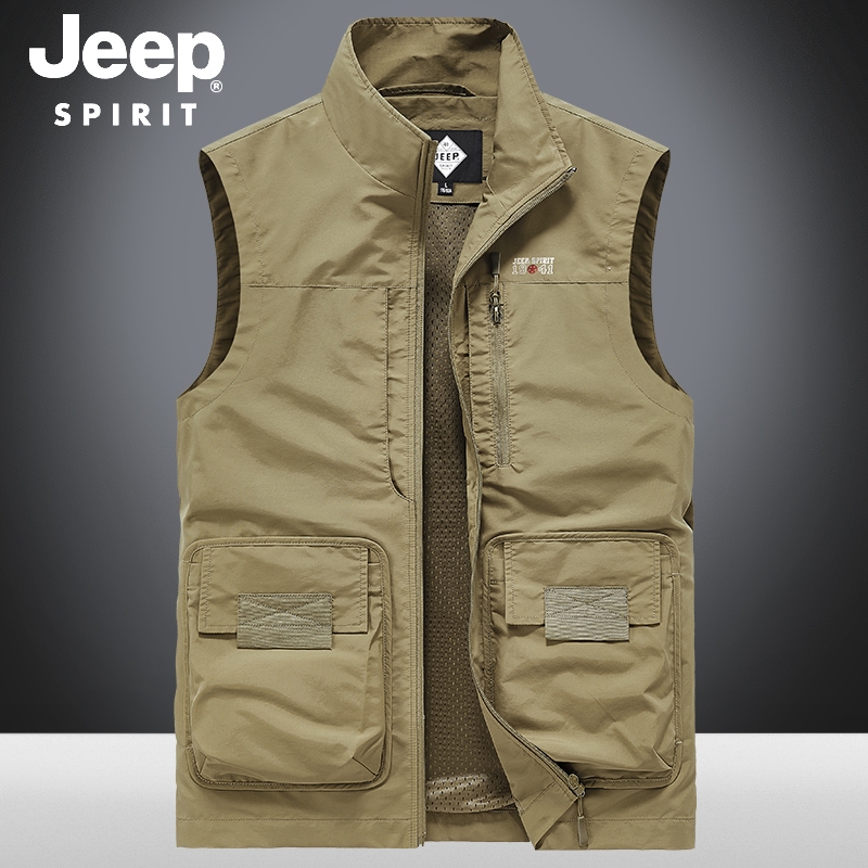 吉普春夏新款男士多口袋速干休闲马甲多口袋钓鱼马甲坎肩背心