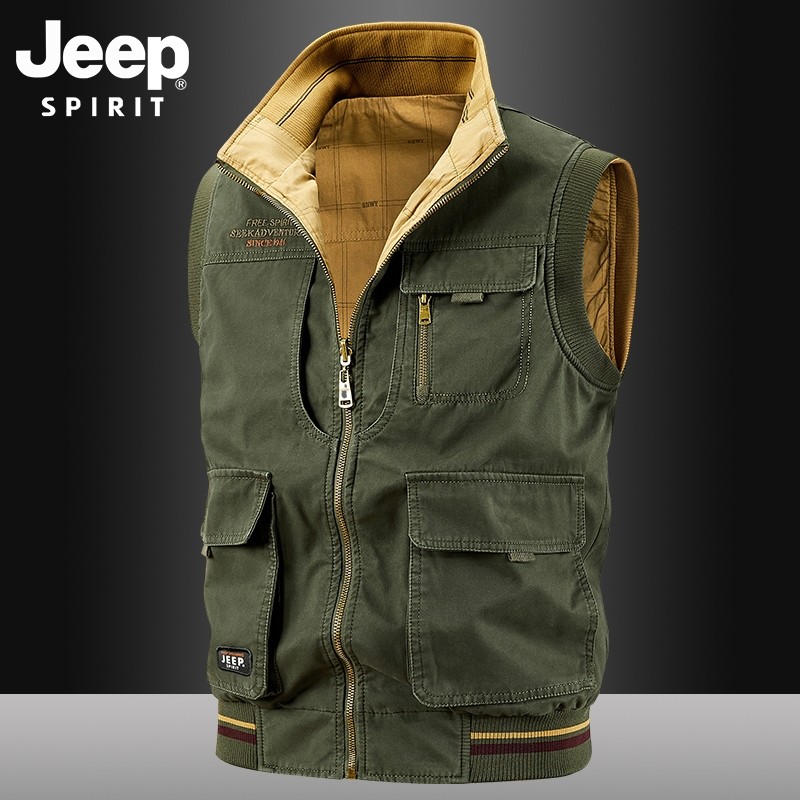 吉普春秋季双面穿马甲男两面穿马夹多口袋大码立领加大码背心,男装,常规马甲,淘宝优惠券,粉丝福利购,淘宝优惠卷