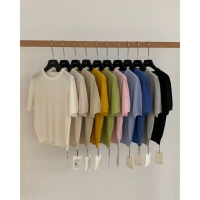 THXGIVING-T.G韩系简约圆领百搭亚麻针织衫