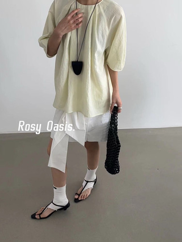 夏上新!【Rosy Oasis】韩版百搭圆领套头上衣小衫