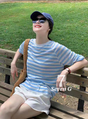 26年夏上新撞色条纹长袖T恤女夏休闲宽松外搭薄款防晒长袖T恤