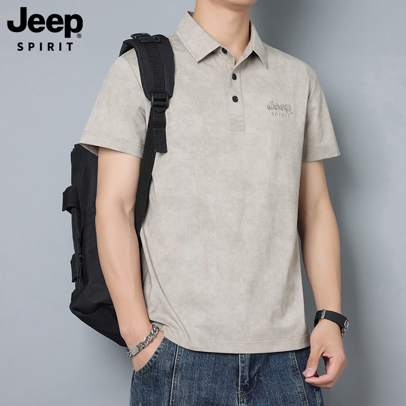 JEEP吉普商务纯棉短袖Polo衫男士春夏季新款翻领休闲修身t恤上衣