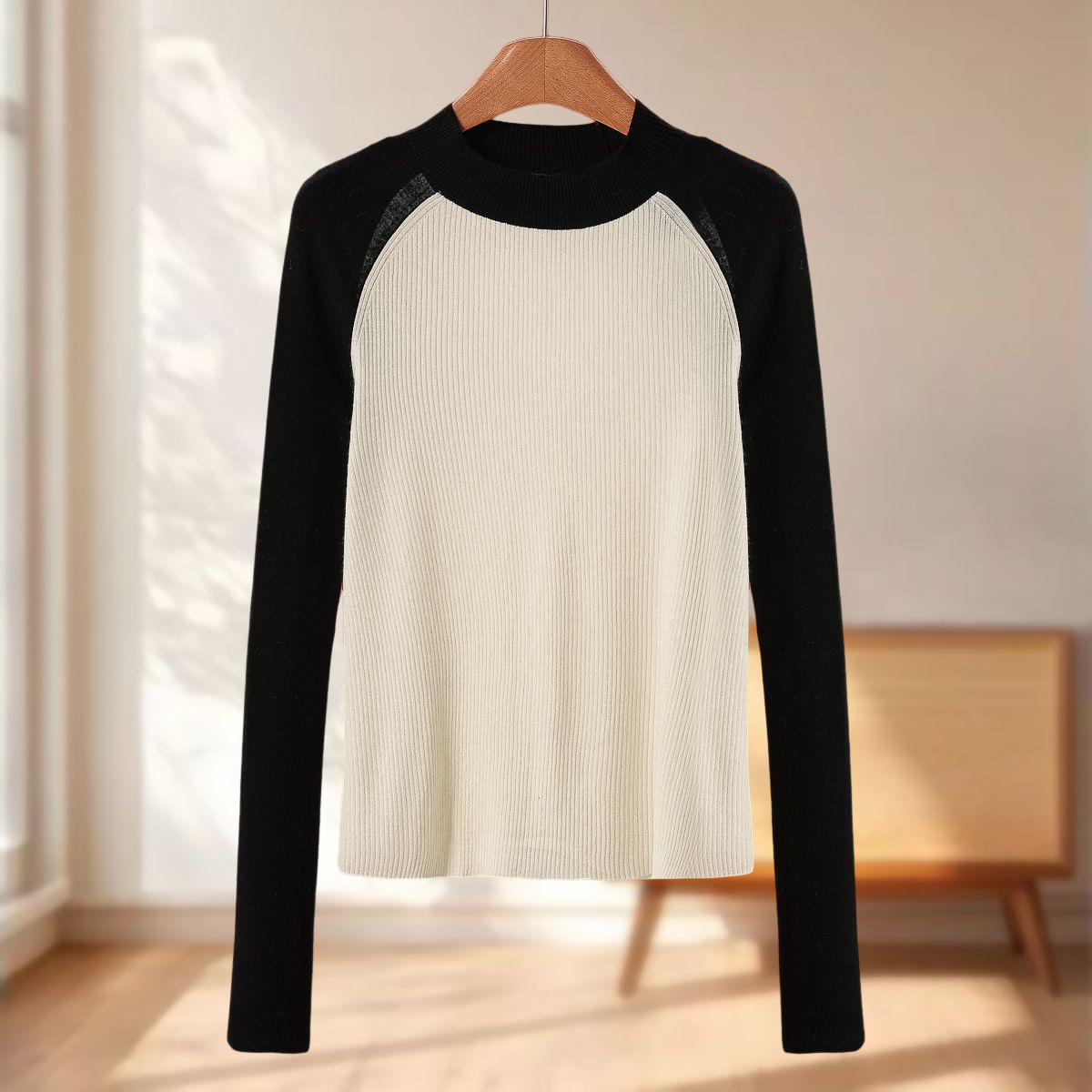 专柜739 31%绵羊毛【莫Y】冬装 简约好穿搭拼色插肩袖针织衫722