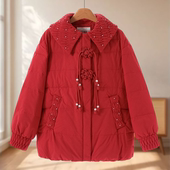 冬装 专柜1599 蕾 中国结扣串珠翻领宽松羽绒服613