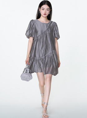 799 83.4莱赛尔【莫Y】 织带拼接直筒泡泡袖连衣裙012~夏季新款女