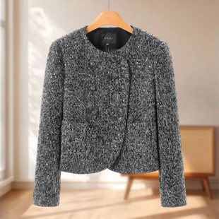 亮片混搭串珠港风含绵羊毛外套411 冬装 专柜1299 莫Y