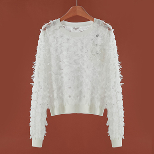 桑蚕丝 重工爱心立体流苏针织衫 绵羊毛 秋装 745 专柜699