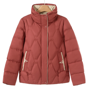 歌 新款 气质感立领拼色保暖短款 冬季 女装 羽绒服606