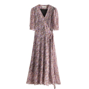 侧边系带V领碎花连衣裙DE506 24夏季 女装 夏季 新款