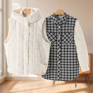 格子衬衫 专柜2299 脱卸袖 冬装 连帽羽绒马甲两件套063 默