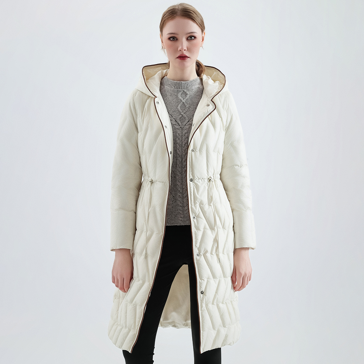 专柜1999【弟】25冬装 全包边摁扣门襟收腰连帽羽绒服027