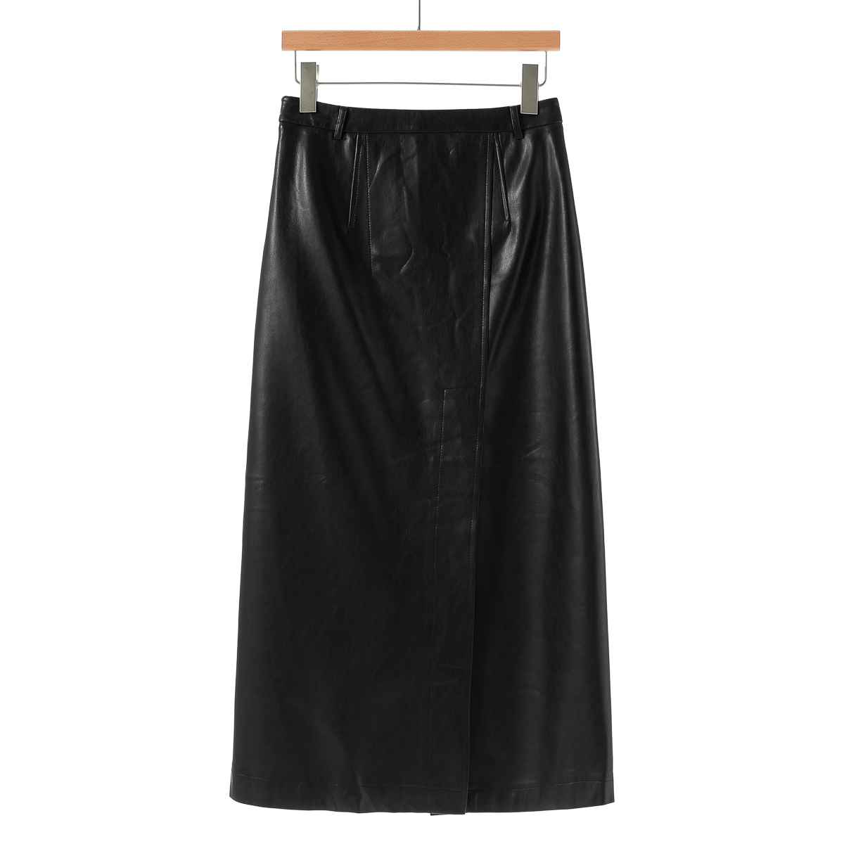 专柜579【木X】冬装 PU软面高开衩加绒直筒半身裙567