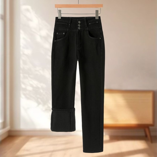 高腰排扣收腹显瘦磨绒小脚牛仔裤 冬装 066 兰 专柜439