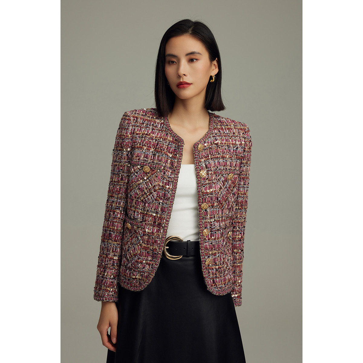 专柜2380【奢LD】编织亮片圆领修身小香风短外套923~秋季新款女装