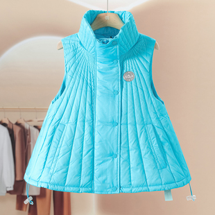 【圣】 艳丽亮眼竖条纹络立领马甲羽绒服SS118~冬季新款女装