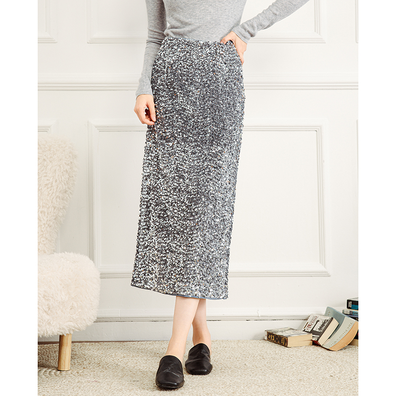 专柜469【兰】冬装 闪闪亮片后腰松紧包臀开叉半身裙098