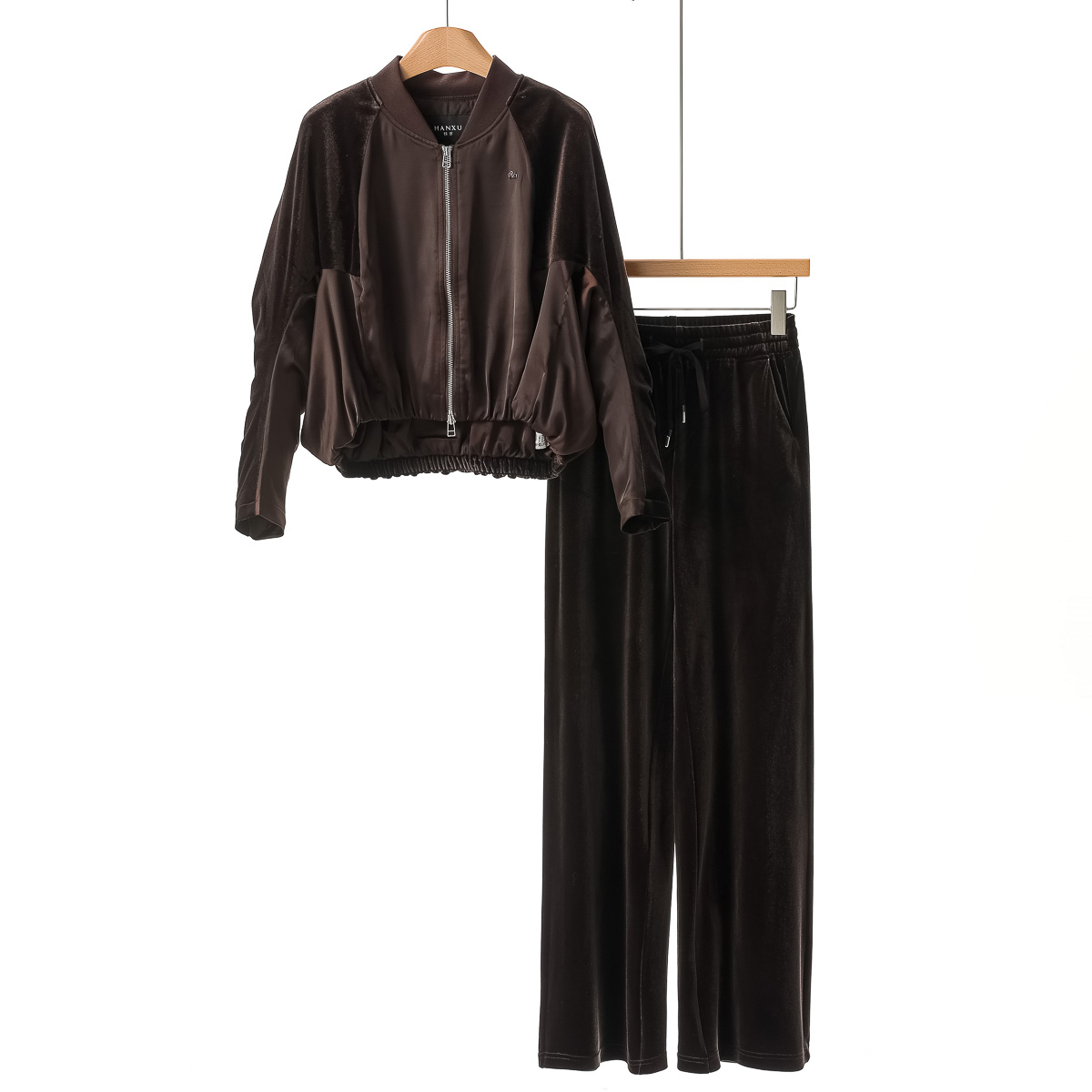 【序】蝙蝠袖外套+松紧高腰阔腿裤丝绒套装317~秋季新款女装