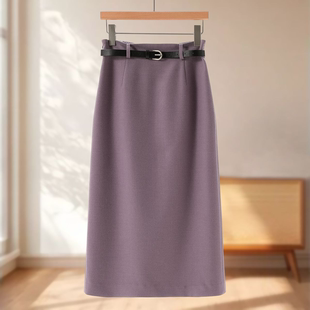 后松紧高腰含绵羊毛H型开叉半身裙065 冬装 专柜599 兰