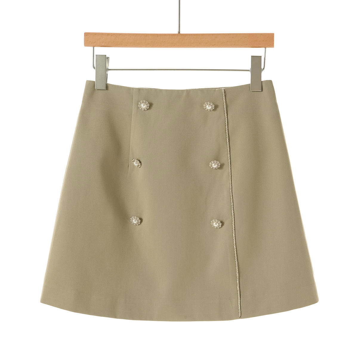 专柜499【蕾】秋装 珍珠花朵双排扣小个显瘦A字短裙861