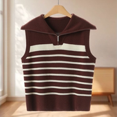 专柜599 拉链翻领条纹马甲套头针织外套202 冬装 100绵羊毛 兹