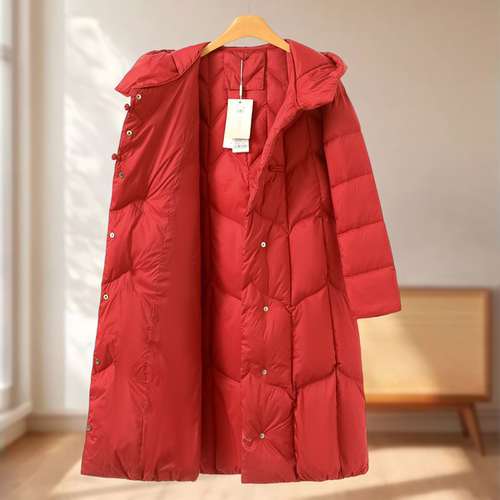 【歌】连帽不对称单排扣盘扣长款羽绒服631~冬季新款女装