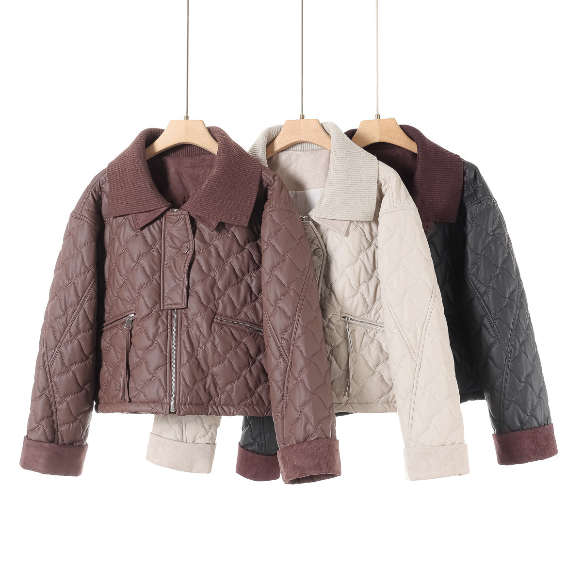 【楚】 针织拼接翻领溜肩袖轻薄PU短棉服576~冬季新款女装,女装/女士精品,棉衣/棉服,淘宝优惠券,粉丝福利购,淘宝优惠卷