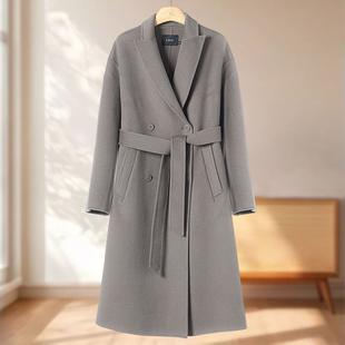 冬装 默 系腰带绵羊毛开叉双面呢大衣212 5%牦牛绒 专柜2599
