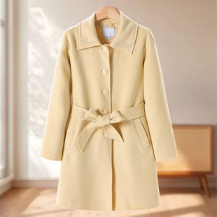 100绵羊毛【笛】 单排扣纯色领口重工刺绣呢外套026~冬季新款女