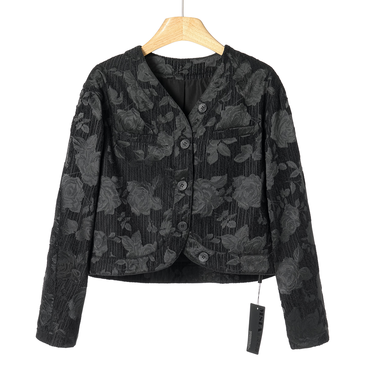 专柜599【希】春装 提花肌理感暗条纹V领短外套702