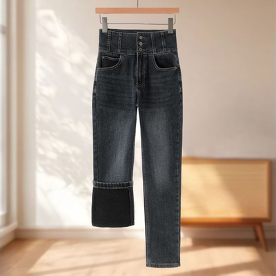 专柜469【兰】冬装 排扣高腰收腹薄绒小脚牛仔裤645