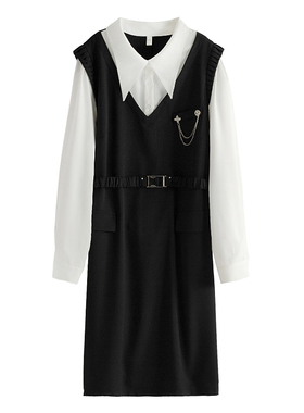 【庄】 显瘦系腰带衬衫拼接假两件连衣裙YZ380~春季新款女装